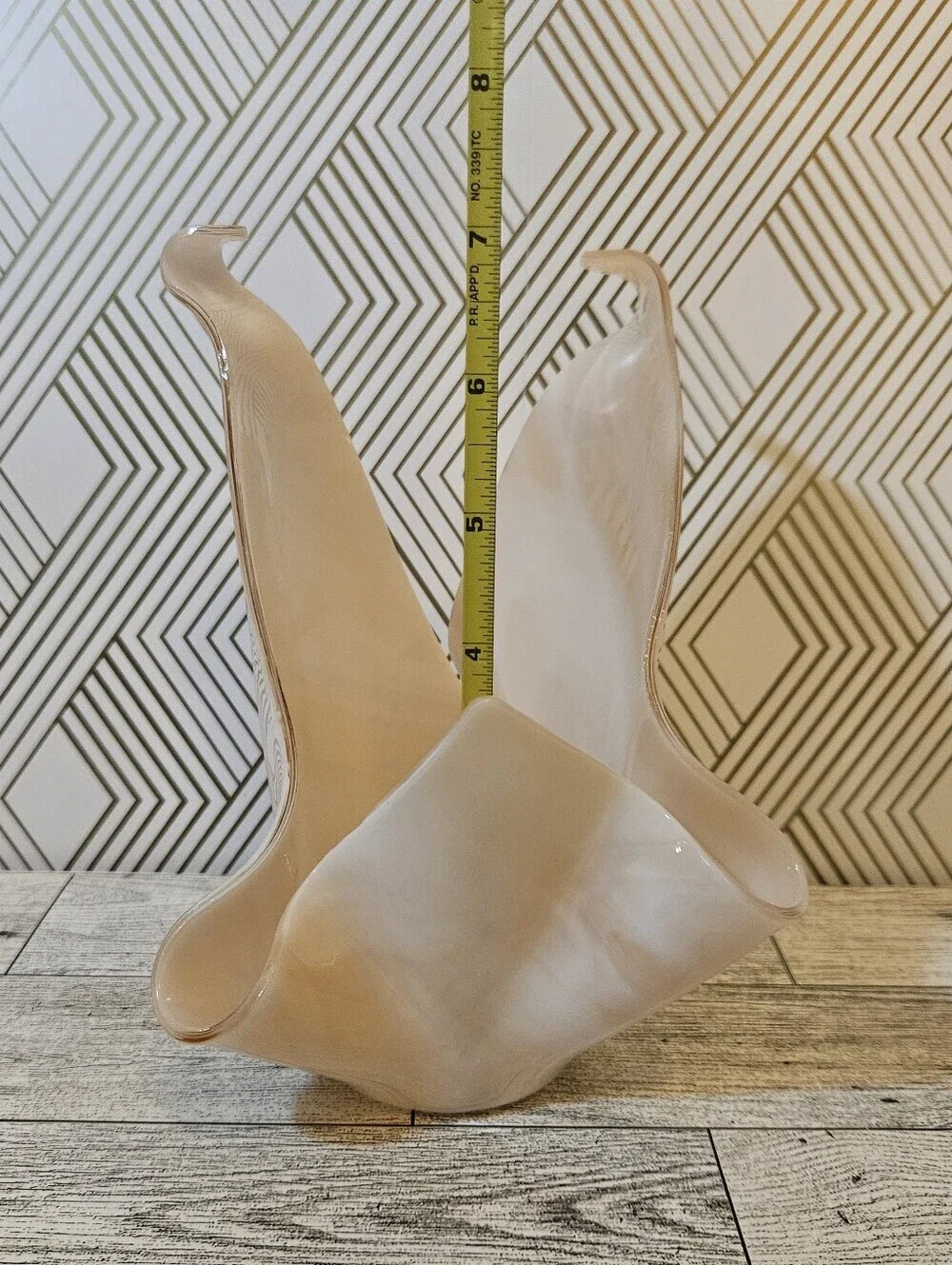 Handkerchief  Vase Candle Holder Abstract Pink And White Swirl Glass
